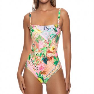 Luli Fama Opulent Eden Square Neck One Piece Fuller Back Bikini In Multicolor