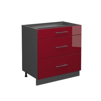 Vicco Mueble Bajo De Cocina Fame-line, Rojo Burdeos Alto Brillo, 80 Cm Con 3 Cajones, Et Antracita