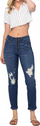 Judy Blue High Waist Zigzag Button Fly & Destroy Boyfriend Jeans In Denim