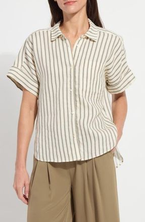 Lyss&eacute; Adley Stripe Linen Button-Up Shirt in Olive Grove Stripe at Nordstrom, Size X-Small