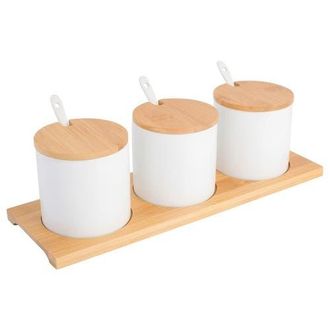 Gibson Gracious Dining 10 Piece Fine Ceramic Condiment Jars with Lids and Spoons in White at Nordstrom