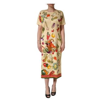Dolce & Gabbana Midi Dresses, female, Multicolor, Size: 2XS Fruit Polka Dot Sheath Silk Midi Dress