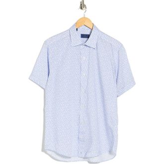 David Donahue Casual Short Sleeve Sport Shirt in White/Blue at Nordstrom Rack, Size Xx-Large