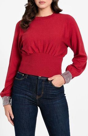 Guess Bling Embellished Cuff Sweater in Siren Red/Silver at Nordstrom, Size Small