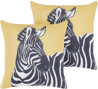 Beliani Conjunto De 2 Cojines Amarillo Blanco Negro 45 X 45 Cm Poli&eacute;ster Cebra Manketti