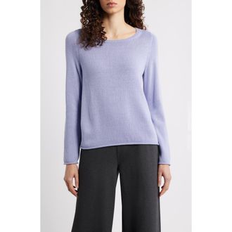 Eileen Fisher Bateau Neck Cotton Blend Sweater in Plumeria at Nordstrom, Size Medium