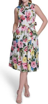 Calvin Klein Sleeveless Cotton Shirtdress in Ginger Multi at Nordstrom Rack, Size 14