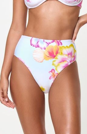 L*Space Soleil High Waist Rib Bikini Bottoms in Hibiscus And Plumerias Oh My at Nordstrom, Size X-Small