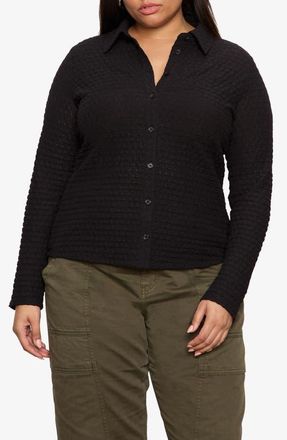 Sanctuary Dreamer Textured Bubble Knit Button-Up Shirt in Black at Nordstrom, Size 2 X
