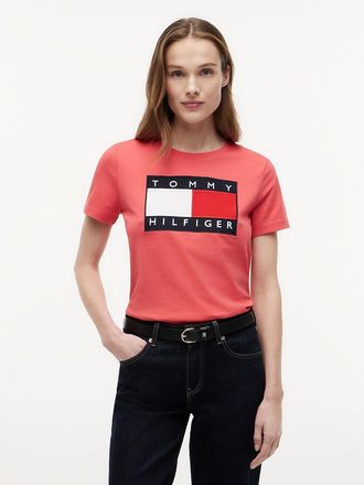 Tommy Hilfiger Womens Flag Logo T-Shirt - Red - XXL