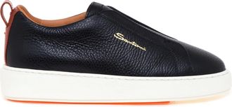 Santoni Elastic-Band Leather Sneaker - female - Santoni - Sneakers - Black - 6 1/2 UK - Shoes