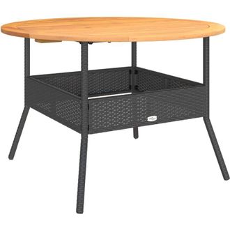 vidaXL Garden Table with Acacia Wood Top Black Ø110x71 cm Poly Rattan Vidaxl