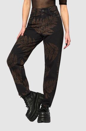 Disturbia Ruin Fern Printed Barrel Leg Denim Jeans in Black at Nordstrom, Size 14