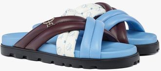 MCM Womens Monogram Cross Sandals in Lambskin