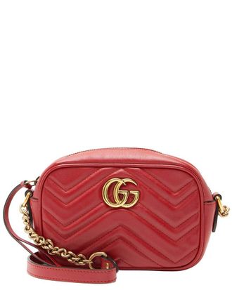 Gucci Red Matelasse Leather Gg Marmont Mini Camera Bag (Authentic Pre-Loved)