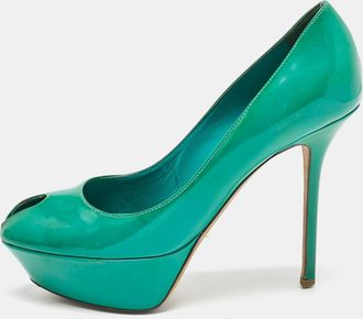 Sergio Rossi Green Patent Leather Peep Toe Platform Pumps