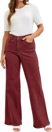 Judy Blue High Waist Retro Wide Leg Denim Jeans In Burgundy