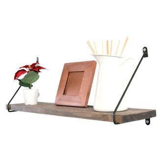 Dmora Estante Dovadola, Un Estante, De Madera De Abeto, Estructura Negra, 60x14x20h Cm Marr&oacute;n Natural