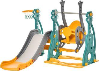 HOMCOM Homcom - Scivolo per Bambini +18 Mesi con Altalena e Canestro in hdpe Multicolore