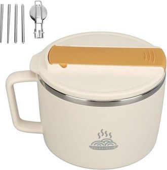 OEM Bol Multifuncional Para Cocinar Ramen De 1200 Ml, Acero Inoxidable 304, Abs, Ranura Para Tel&eacute;fono, Palillos, Tenedor, Para Oficina (beige)