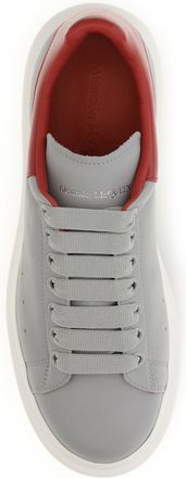 Alexander McQueen Mens Leather Sneakers Grey-Flame Trainers Grey/flame