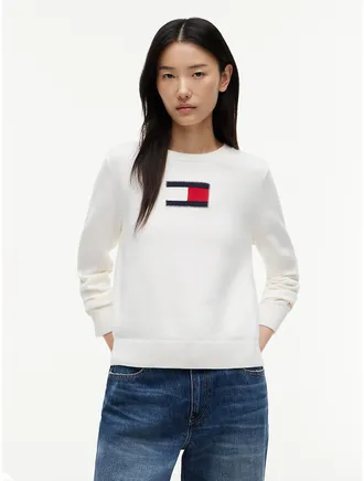 Tommy Hilfiger Womens Intarsia Flag Logo Sweater - Ivory Silk - XXL