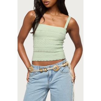 Edikted Naia Pointelle Camisole in Sage at Nordstrom, Size X-Small