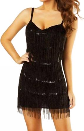 Mac Duggal Fringe Dress In Black