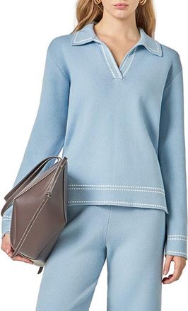 English Factory Stich Detail Long Sleeve Polo in Slate Blue at Nordstrom, Size X-Small