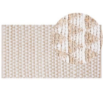 Beliani Alfombra Beige Mezcla De Yute Y Algod&oacute;n 80 X 150 Cm Patr&oacute;n Geom&eacute;trico Tejida A Mano Tunceli