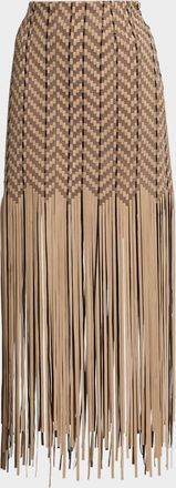 Lafayette 148 New York Woven Suede & Leather Fringe Maxi Skirt