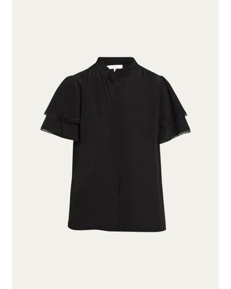 Frame Denim Arcadia Silk Short-Sleeve Top