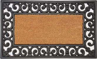 Imports Decor Country Rectangle Coir Door Mat, Non-Slip Rubber Backed Outdoor Entryway Rug, Durable Dirt Scraper Welcome Mat
