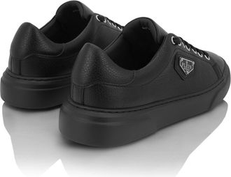 Philipp Plein Mens Logo-Embroidered Leather Sneakers Black Rubber Sole