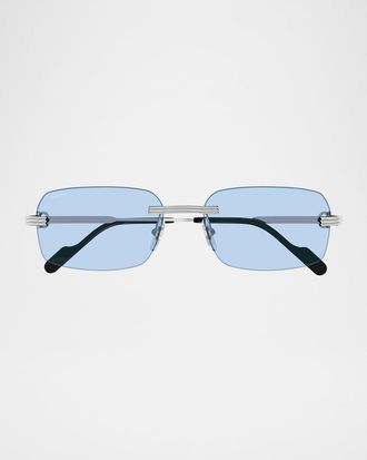 Cartier Mens Rimless Rectangle Metal Sunglasses