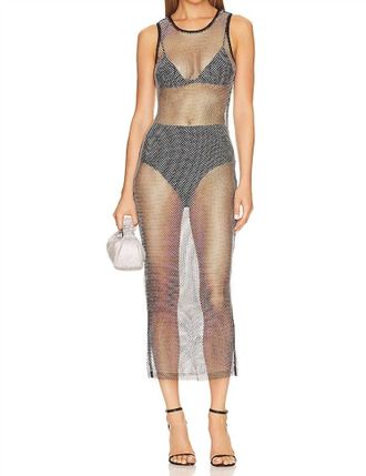 Misha Collection Adana Diamante Mesh Dress In Black/ Silver