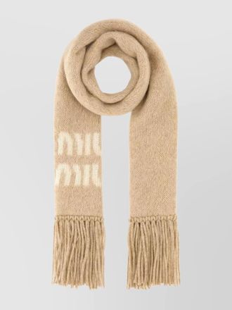 Miu Miu blend scarf with knit texture and fringe detailing