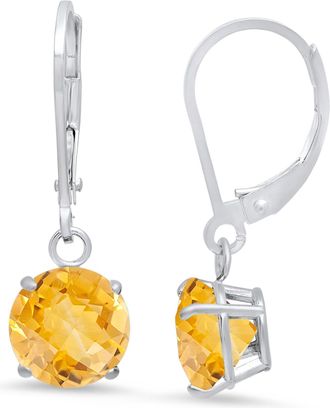 MAX + STONE 10K White Gold Round Checkerboard Cut Gemstone Leverback Earrings (8mm)