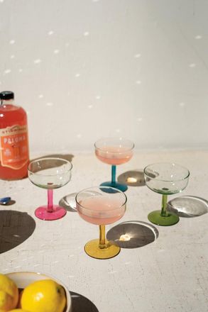 Kalalou Set Of Four Coupe Glasses With Colored Stems - One Each