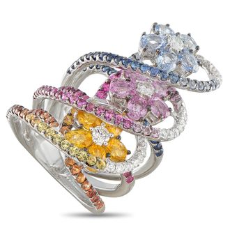 Luxury Bazaar 18K White Gold 0.67ct Diamond and Multicolored Sapphire Ring MF04-100826