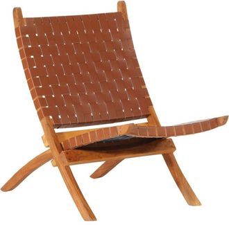 vidaXL Folding Relaxing Chair Brown Real Leather vidaXL