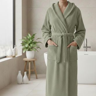 Dmora Bata De Ba&ntilde;o Satofa, 100% Algod&oacute;n Con Capucha, Gradaci&oacute;n Color, Talla S, Verde Menta