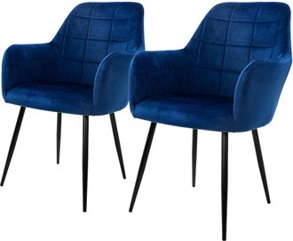 ML Design Ecd Germany 2x Sillas De Comedor Ergon&oacute;micas Asiento Tapizado Azul Oscuro Aspecto Terciopelo Patas De Metal Negro Con Respaldo Y Reposabrazos Sill&oacute;n M