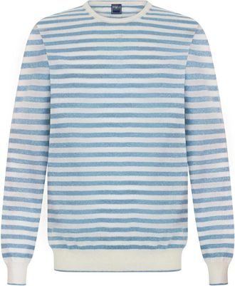 Fedeli Long-sleeved Striped Jumper - male - Fedeli - Cashmere Knitwear - Blue - 3XL - Knitwear