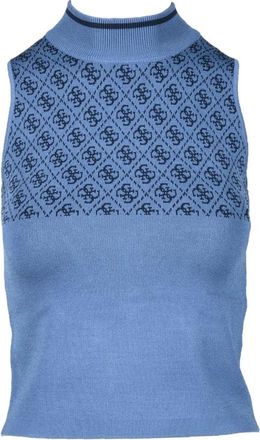 Guess Stijlvolle Gebreide Top met Spandex - Dames - Tops zonder mouwen - Blauw - S - Spandex - Tops