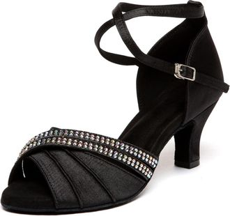 Minitoo Ladies Latin Ballroom Dance Shoes with Rhinestones Formal Party Sandals L662 Black 6cm Heel UK 4.5