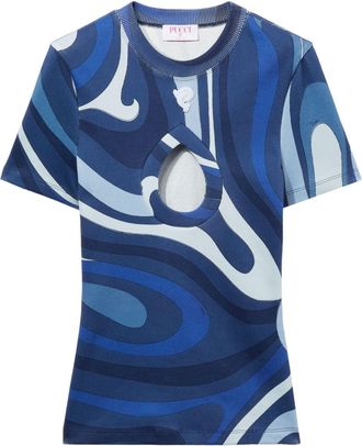 Pucci Marmo-print T-shirt - women - Cotton/Elastane - M - Blue