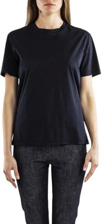 Jil Sander Tops, Dames, Blauw, L, Katoen, Navy Blauw Katoenen T-shirt Ronde Hals