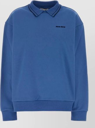 Miu Miu cotton oversized polo shirt ribbed cuffs hem