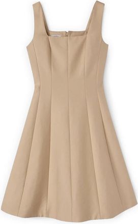 Motivi Flare Jurk in Telini Stof - Dames - Korte kleedjes - Beige - 2XS - Katoen - Kleedjes